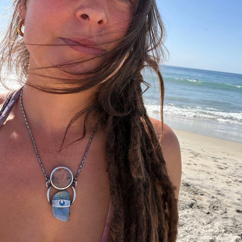 Moon Talisman with Labradorite and Dendritic Quartz