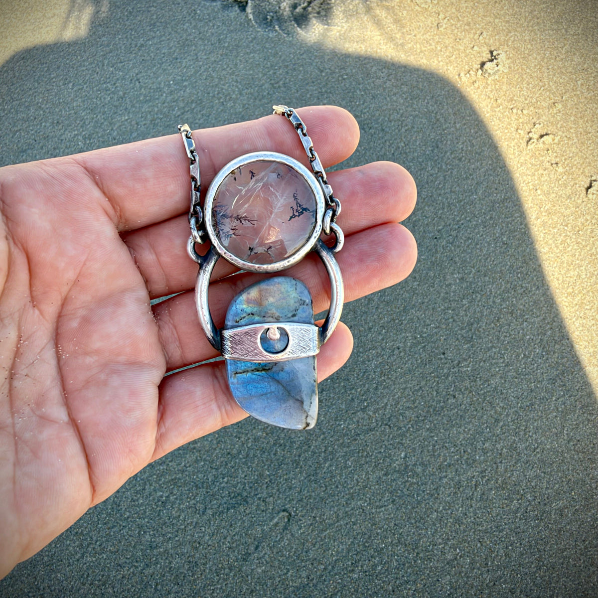 Moon Talisman with Labradorite and Dendritic Quartz