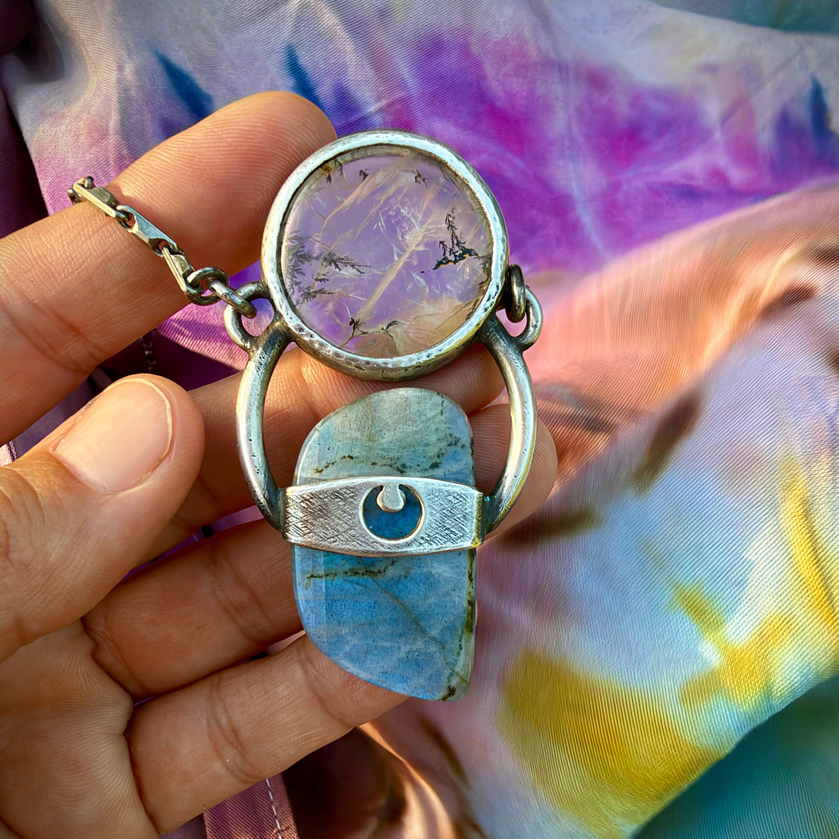 Moon Talisman with Labradorite and Dendritic Quartz