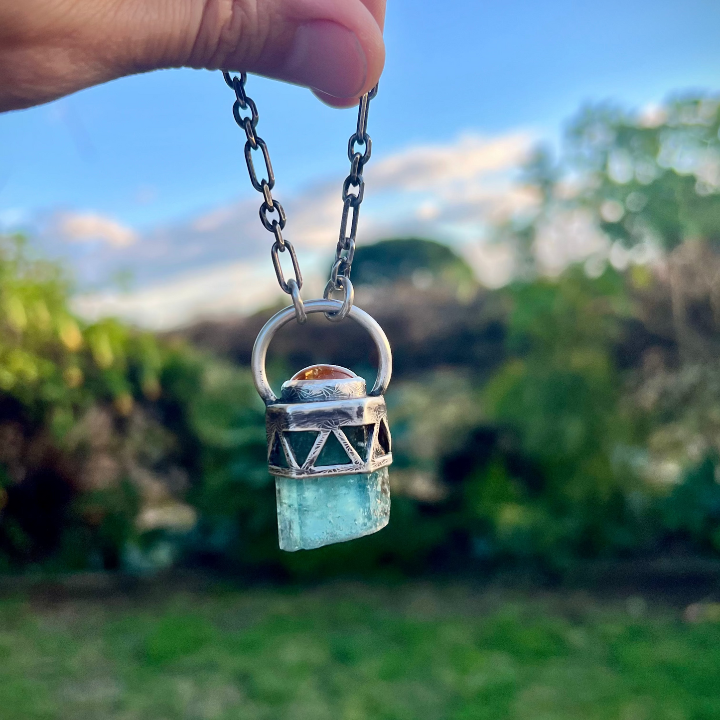 Aquamarine and Citrine Triangle Talisman