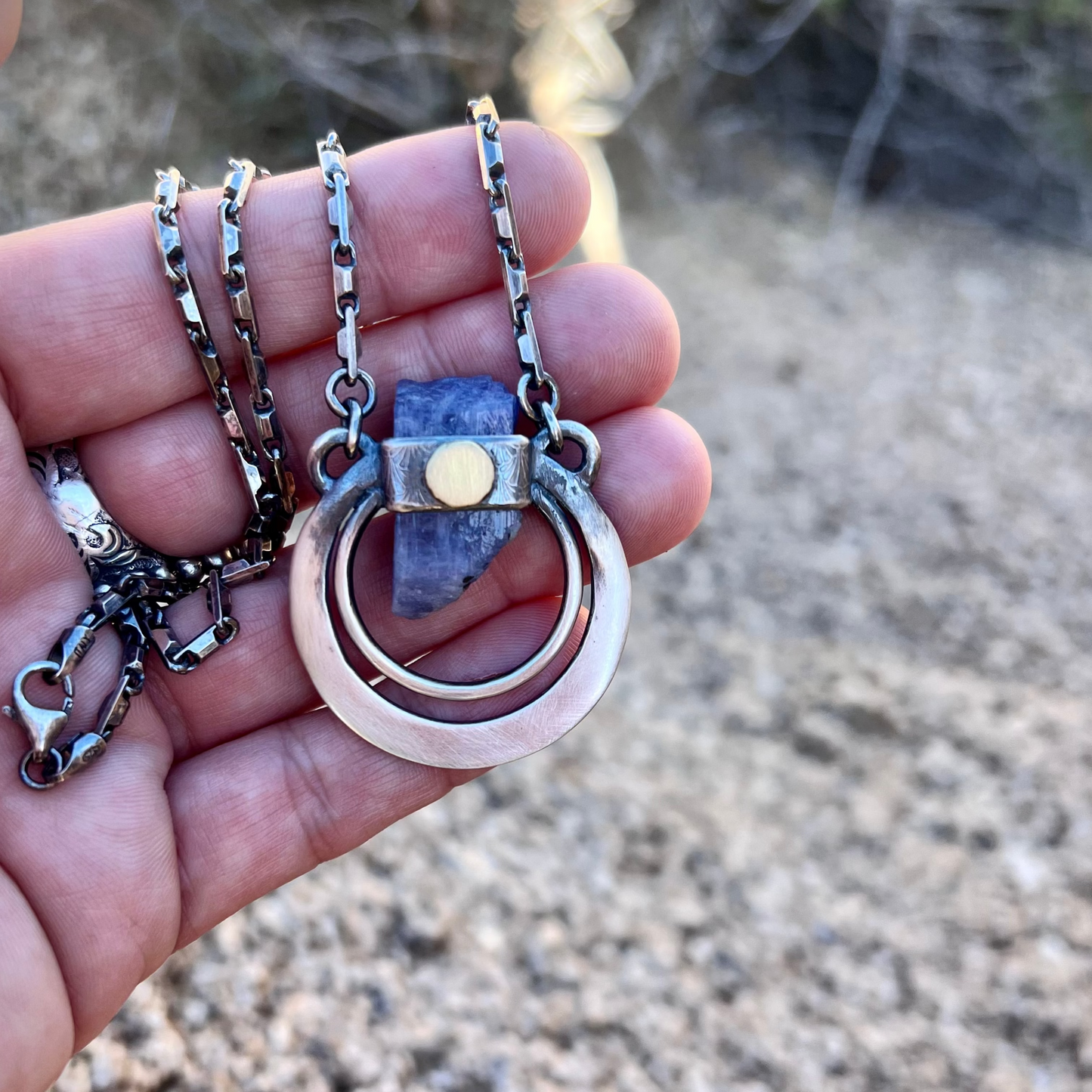 Tanzanite Silver and 18k Gold Orbit Talisman