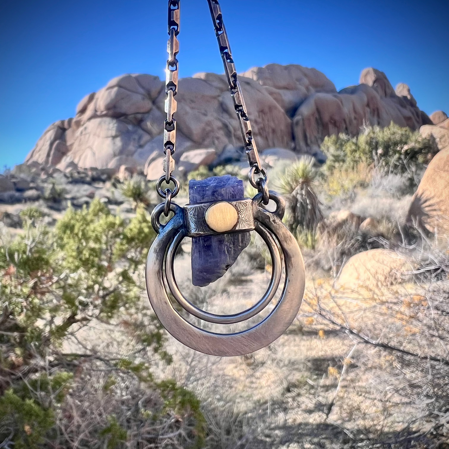 Tanzanite Silver and 18k Gold Orbit Talisman