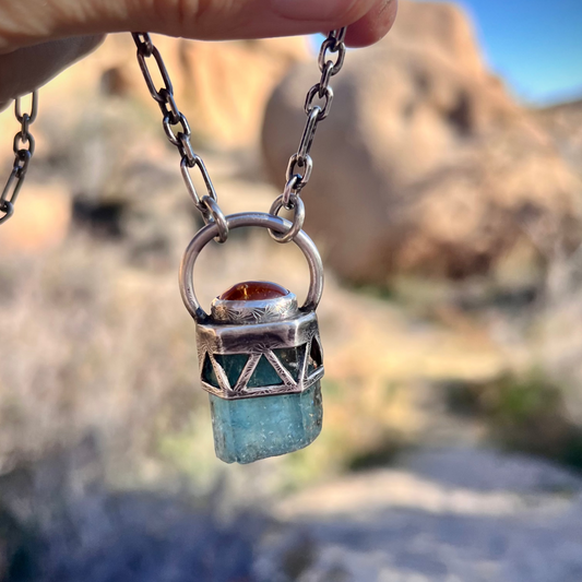 Aquamarine and Citrine Triangle Talisman