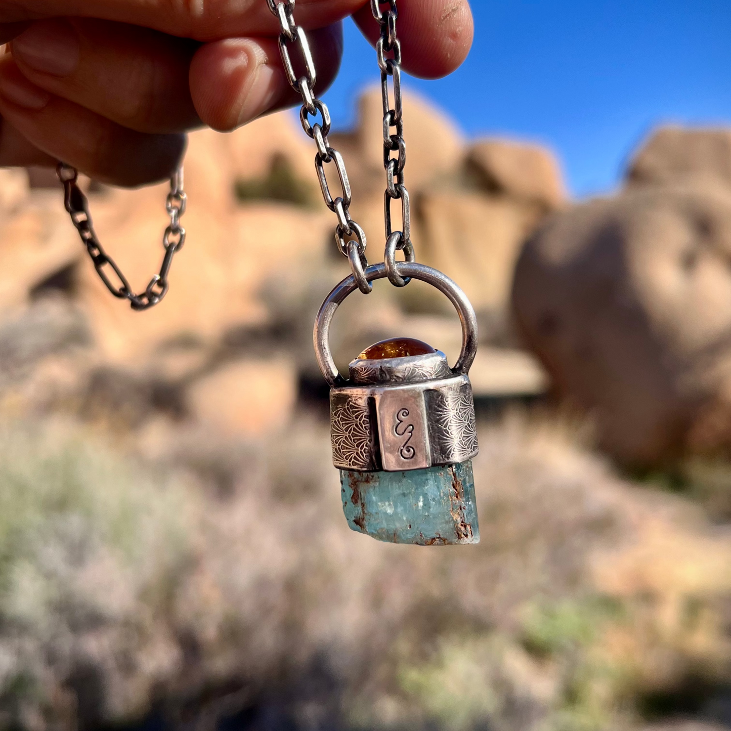 Aquamarine and Citrine Triangle Talisman