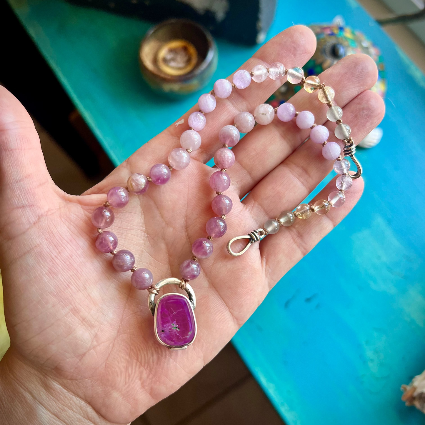 *Custom* Pink Kunzite Talisman with Beads